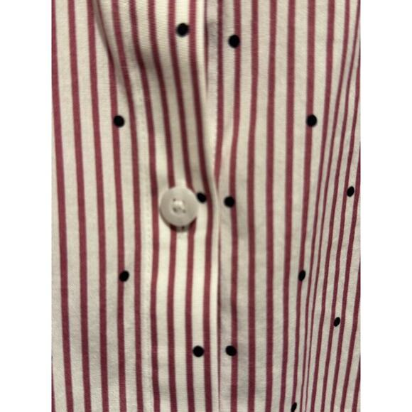Chico's Red White Blue Polka Dots No Iron Button Up Collar Tunic Shirt Sz 2 (l) - Picture 7 of 11